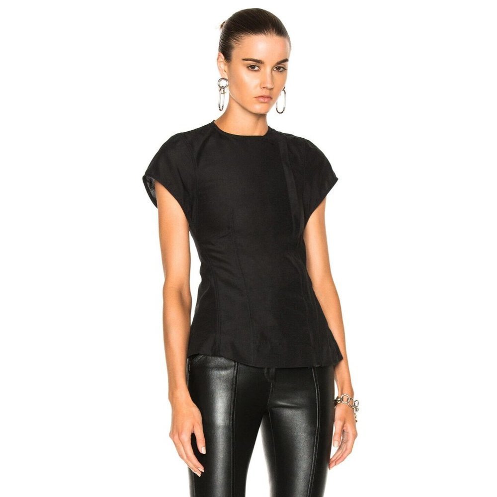 RICK OWENS HERON MURMUR JACKET BLACK SHORT SLEEVE MOTO ASYMETRICAL ZIP US 8